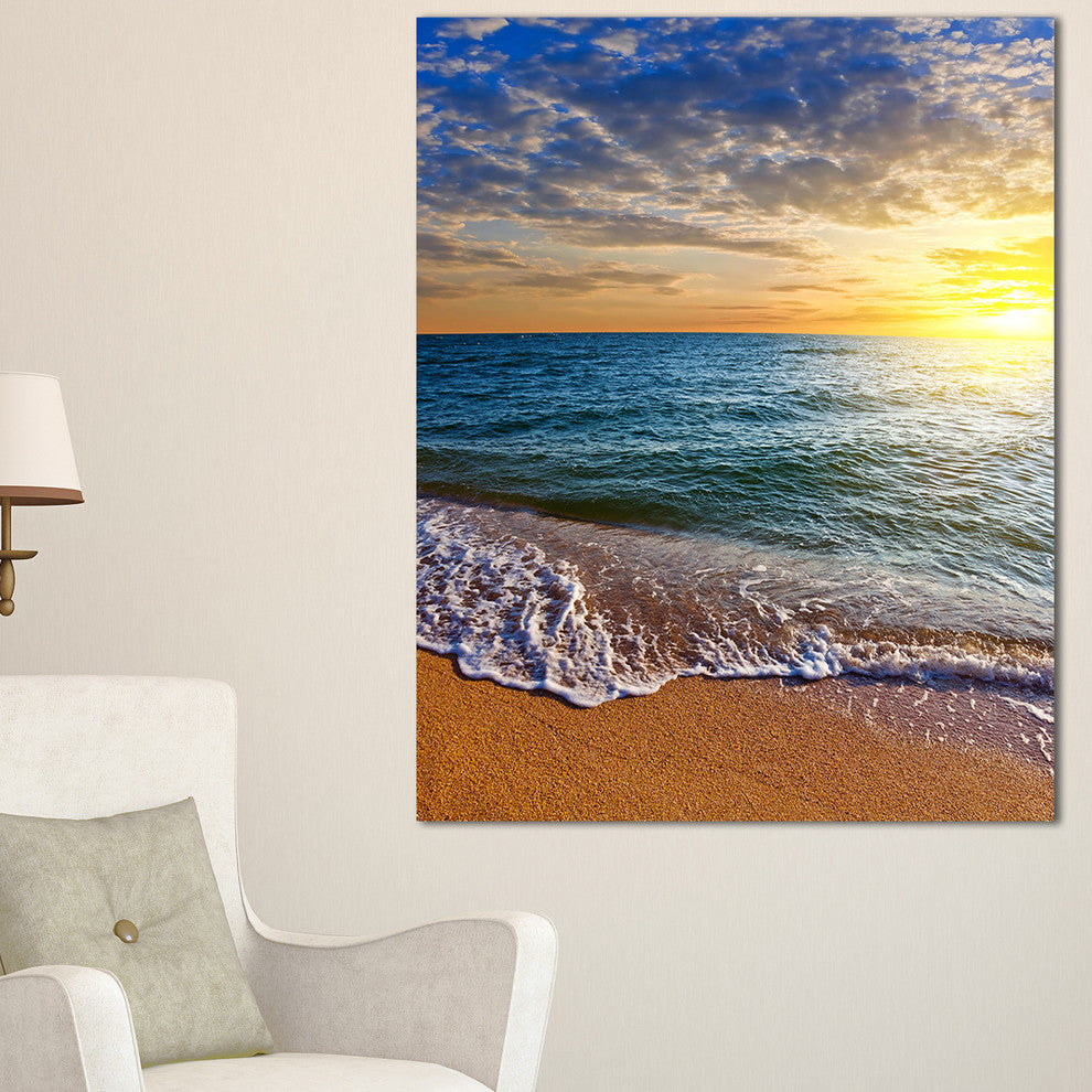 "Layers of Colors on Sunrise Beach" Seashore Canvas Wall Art, 16"x32"
