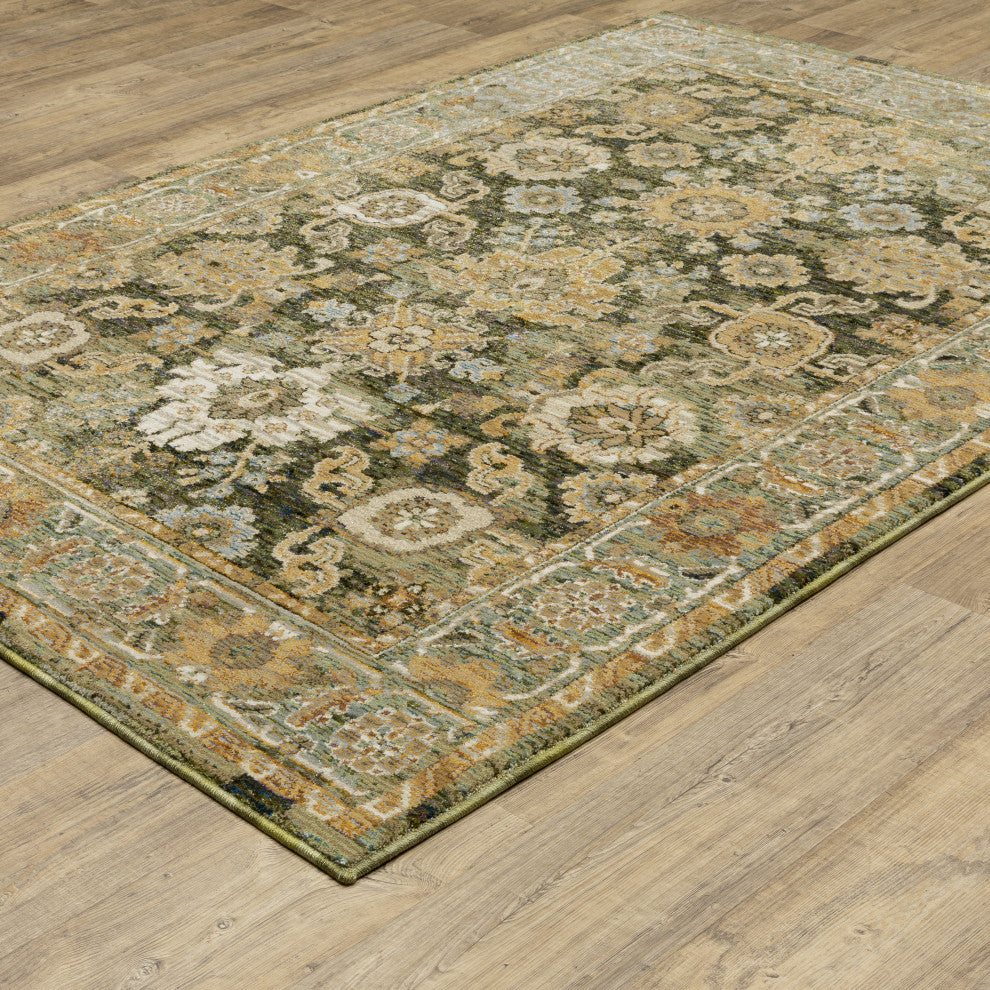 Adeline Bordered Traditional Green/ Gold Area Rug 3'3" x 5'2"