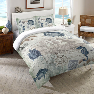 Laural Home Seaside Postcard Comforter, King