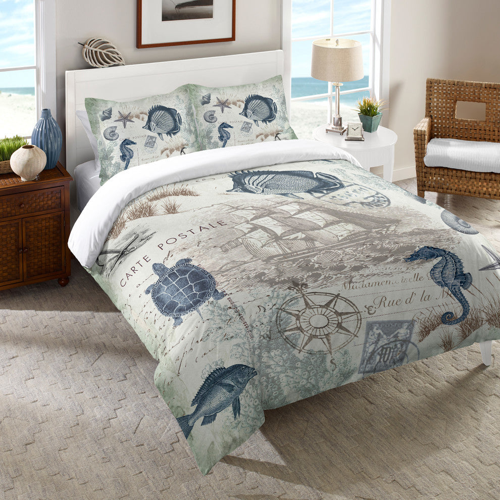 Laural Home Seaside Postcard Comforter, King