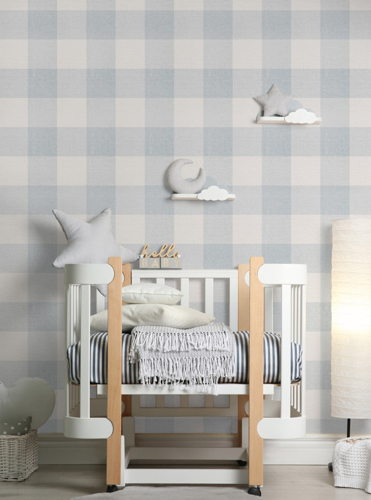 Checkered Fabric Look Medium Peel and Stick Vinyl Wallpaper, Blue, 24"x108"