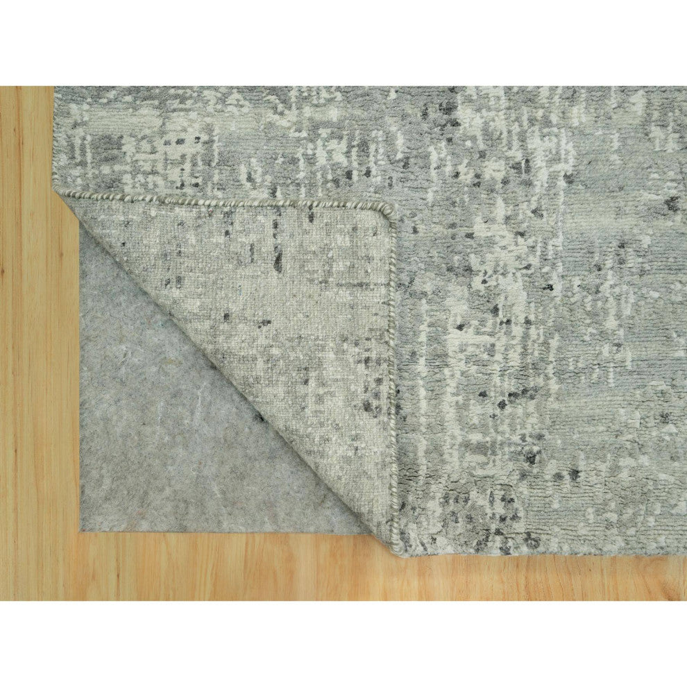 Gray Hand knotted Hand Spun Undyed Wool XL Runner Modern Rug 2'6"x31'8"