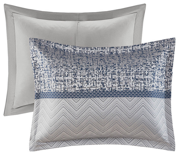 Madison Park Rhapsody Jacquard Stripe Mosaic 7-Piece Comforter Set, Navy Blue