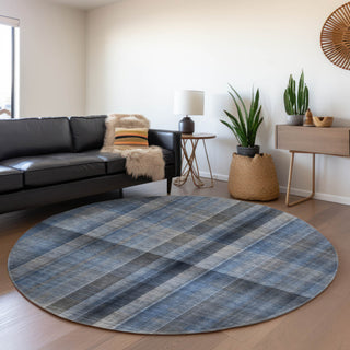 Premium Machine Washable Mayfield AMF548 Blue 8' x 8' Round Rug