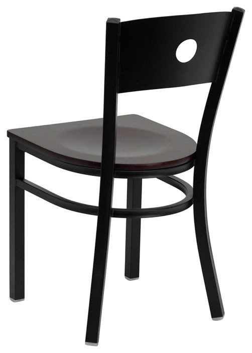 Black Circle Back Metal Restaurant Chair, Mahogany Wood Seat