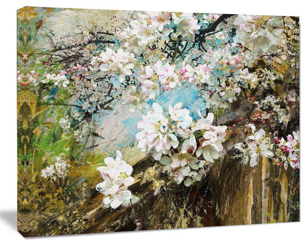 Apple Blossoms With White Flowers, Floral Art Canvas Print, 40"x30"