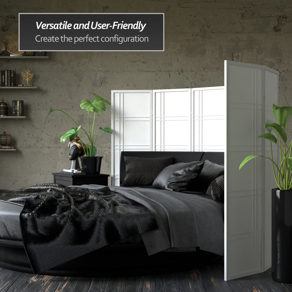 5' Tall Double Cross Shoji Screen, White, 6 Panels