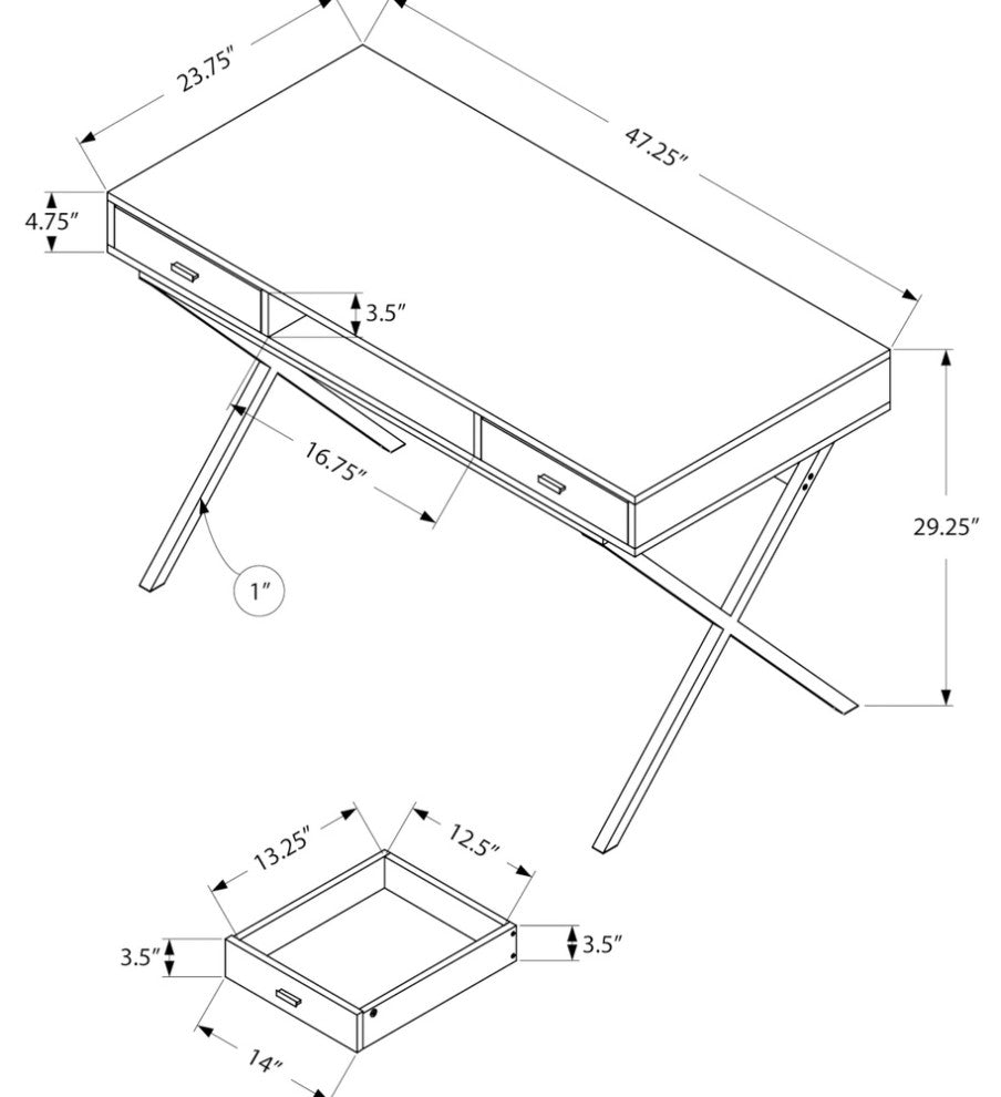 24" Brown Rectangular Computer Desk With Two Drawers
