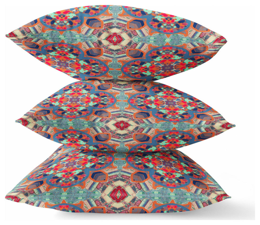 18" Orange Blue Cloverleaf Boho Suede Throw Pillow