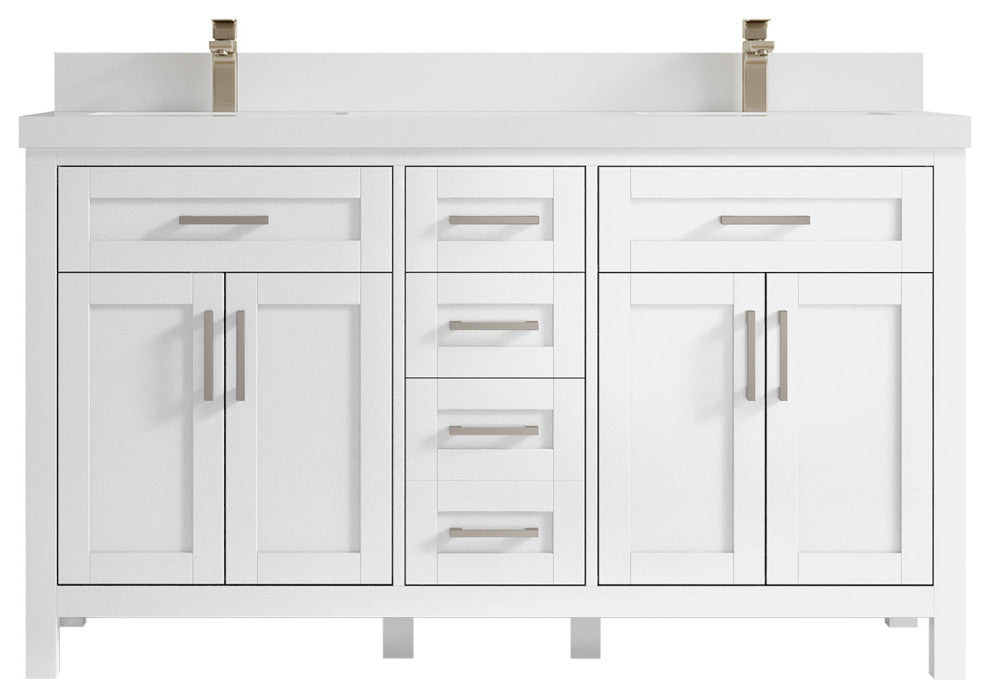 Cambridge 60 Double Bathroom Vanity in White 2" White Quartz