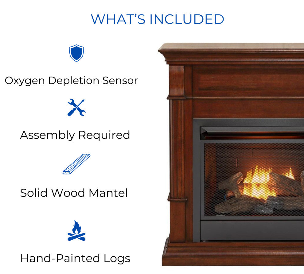 Duluth Forge Dual Fuel Ventless Gas Fireplace, 26,000 BTU, Remote, Auburn Cherry