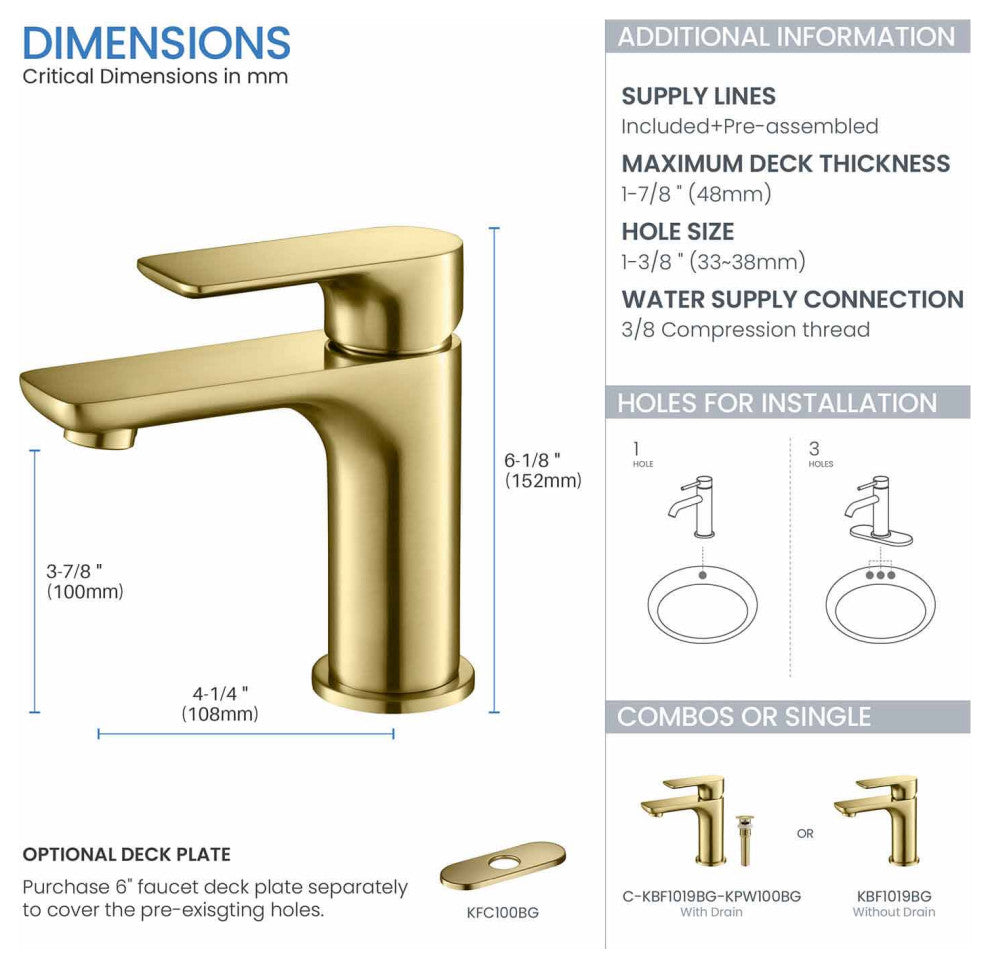 Tender Single Handle Bathroom Sink Faucet, Brushed Gold