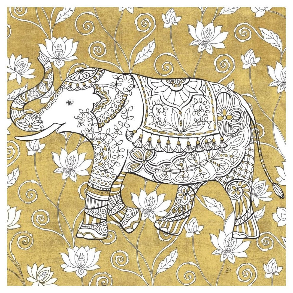 "Color my World Elephant II Gold" Paper Print by Daphne Brissonnet, 26"x26"