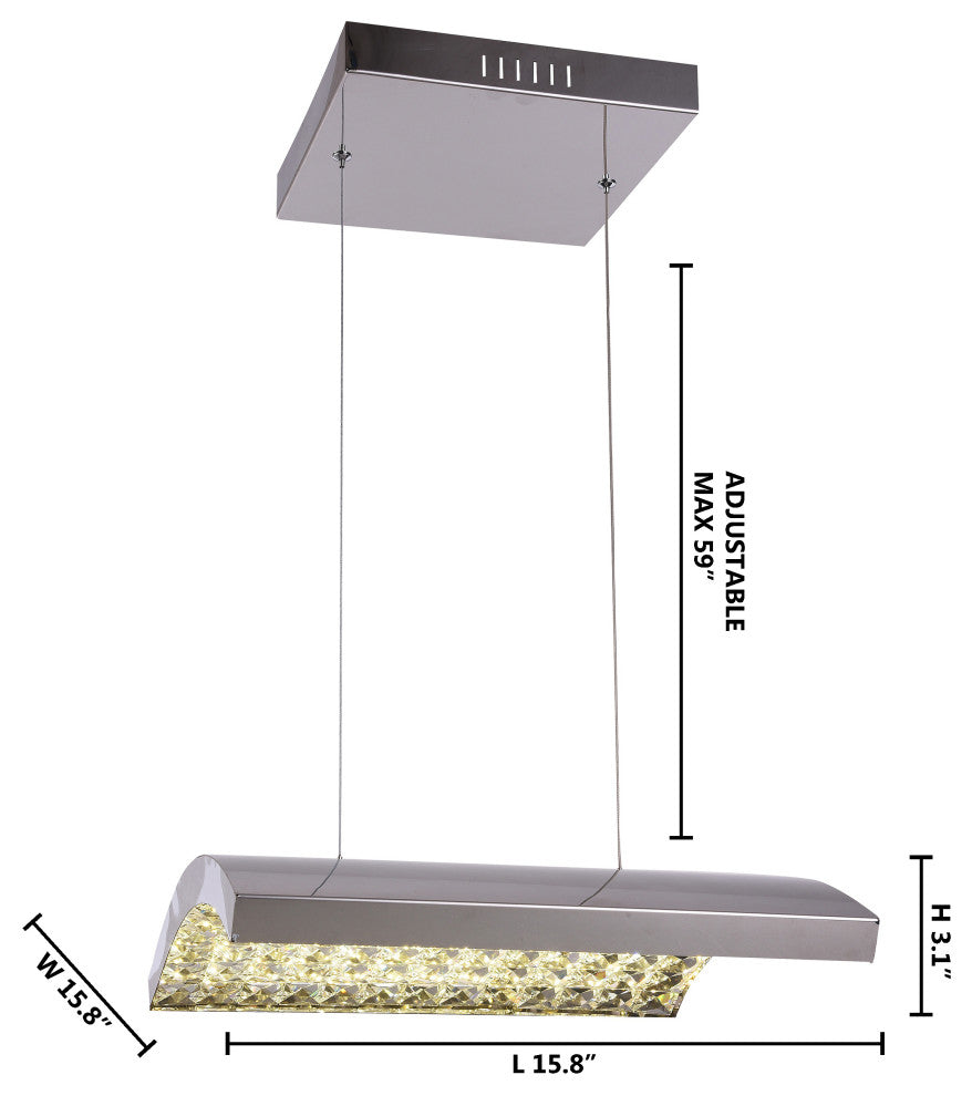 Curved Stainless Steel Frame LED Light Fixture With Clear Crystal Interior