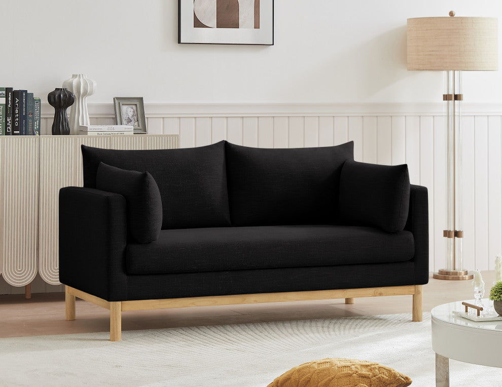 Langham Linen Textured Fabric Upholstered Loveseat, Black