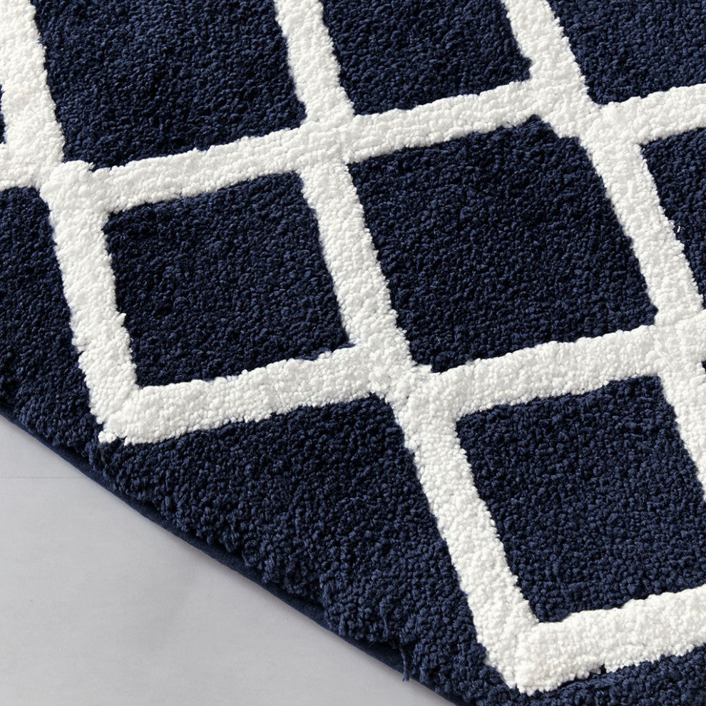 Madison Park Reversible High Pile Tufted Bath Rug, Navy Blue, 21"x34" Standard