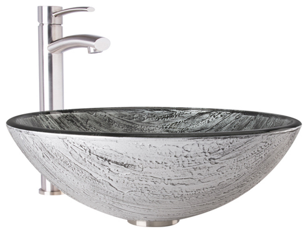 Giovanni 17"L x 17"W Glass Vessel Sink and Milo 13"H Faucet Set