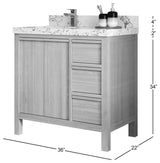 Elizabeth Oak 36" Left Offset Sink Vanity, White 2" Viola Night