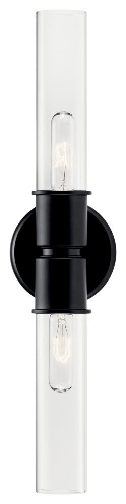 Aviv 24" 2 Light Wall Sconce With Clear Glass, Black