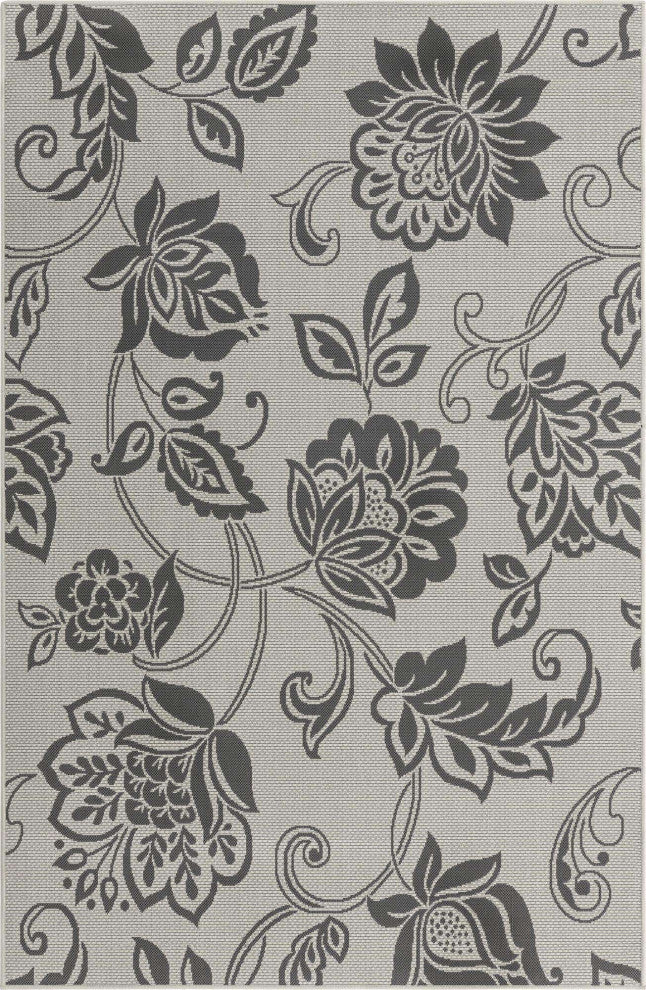 Rug Unique Loom Outdoor Botanical Gray Rectangular 5' 3 x 8' 0