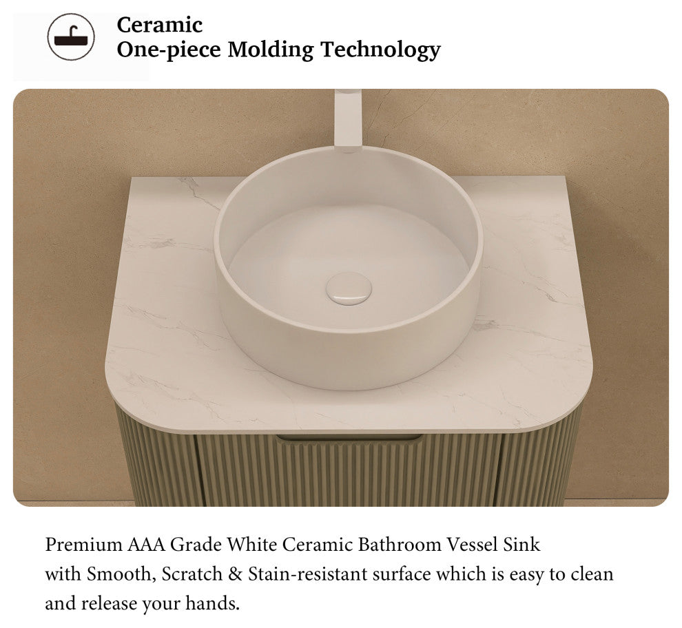 Wall-Mounted Bathroom Vanity With White Round Ceramic Basin, Light Green, 24"