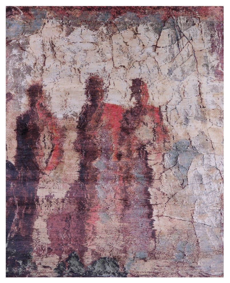 7' 10" X 9' 10" Wool and Silk Abstract Handmade Rug Q9051