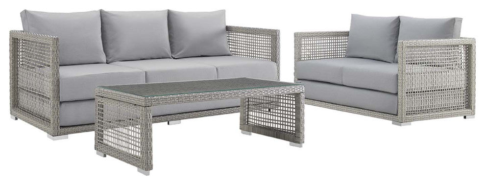 Aura 3 Piece Outdoor Patio Wicker Rattan Set, Gray Gray