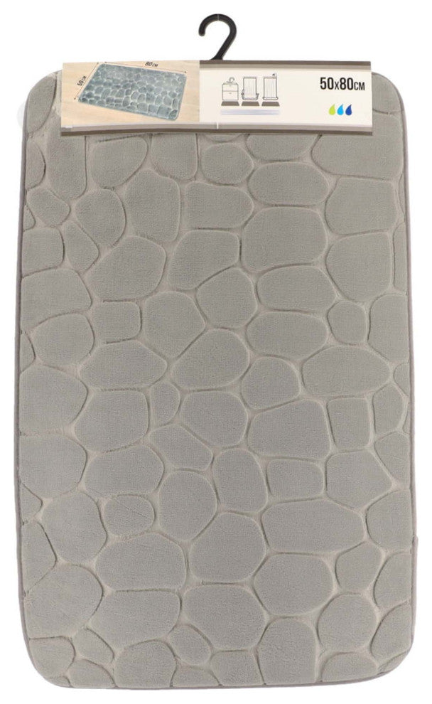 Bathroom Rug Memory Foam Mat 3D Pebble , Light Grey, 32" X 20"