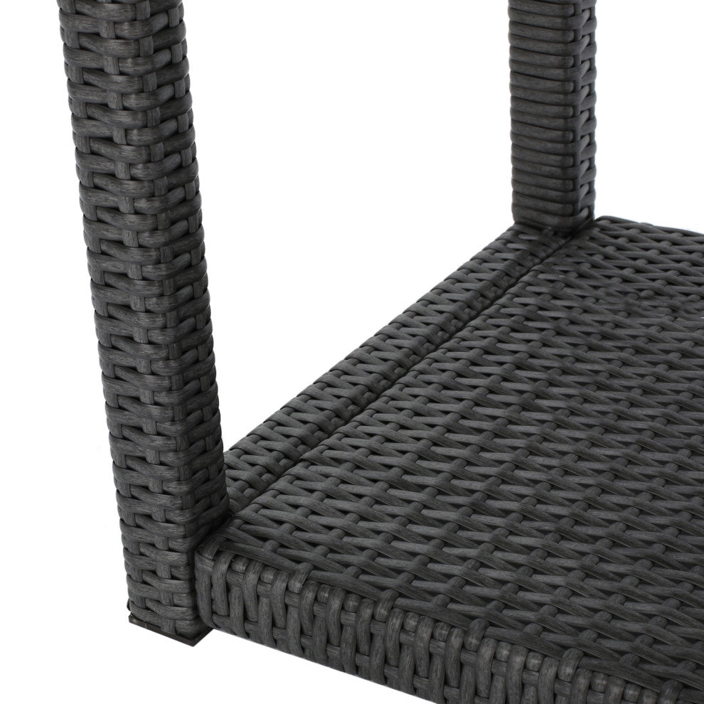 GDF Studio 3-Piece Parham Outdoor Gray Wicker Stacking Chair Chat Set, Box Table