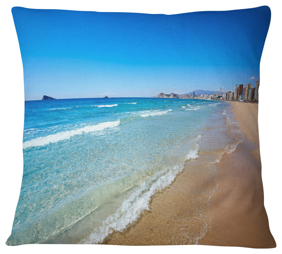 Benidorm Poniente Beach Waves Seascape Throw Pillow, 16"x16"