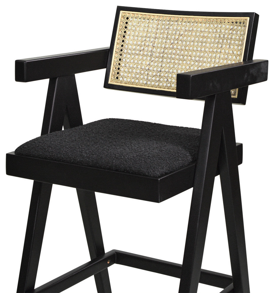 Milan 29.5" Mid-Century Modern Resin Webbing Set of 3 Bar Stool, Ebony Black