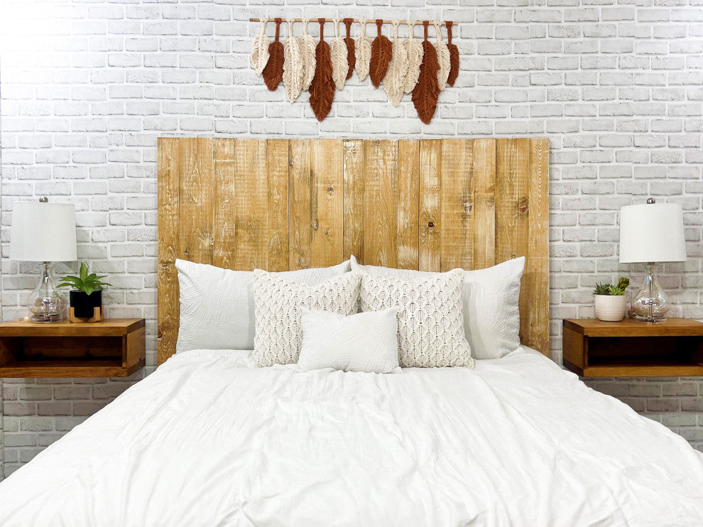 Solid Wood Headboard Modern Farmhouse with Smooth Natural Wood Grain for Any Bed, Boho Whitewash, Queen