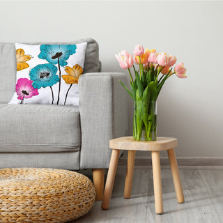 Popping Poppies Decorative Throw Pillow, Blue, 18"x18"