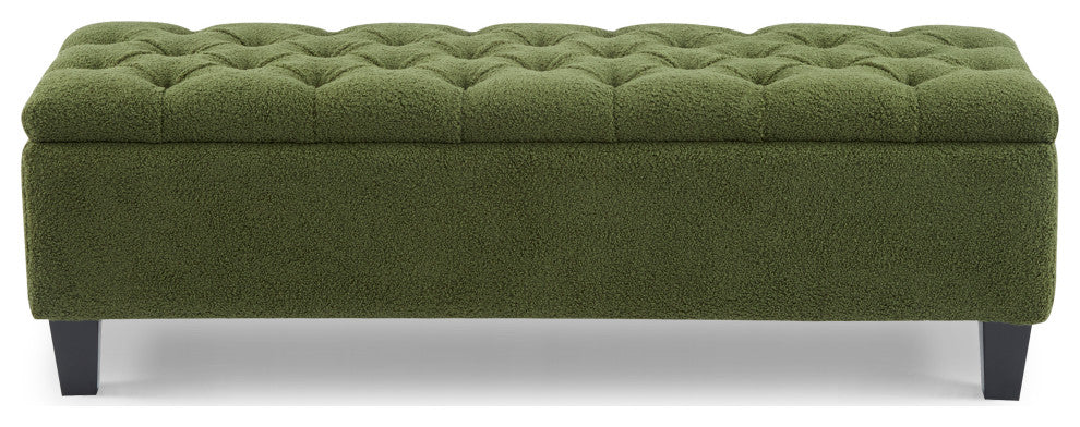 GDF Studio Ottilie Contemporary Button-Tufted Storage Ottoman Bench, Green Boucle