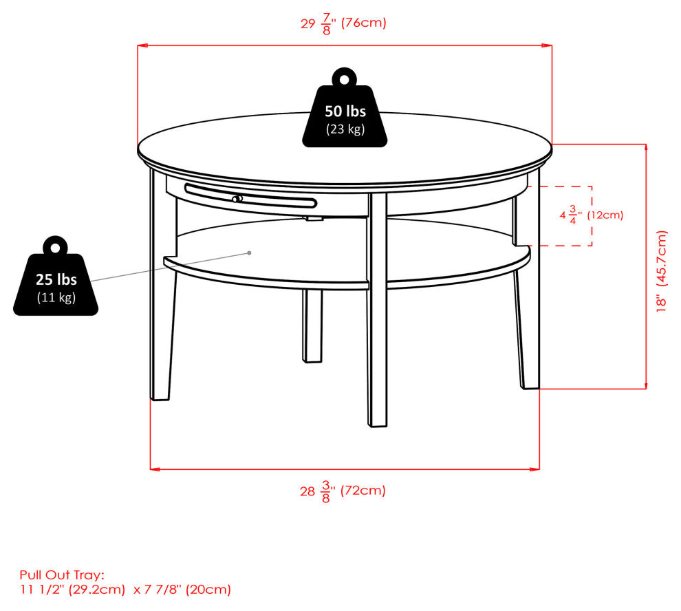 Amelia Round Coffee Table with Pull out Tray, Espresso