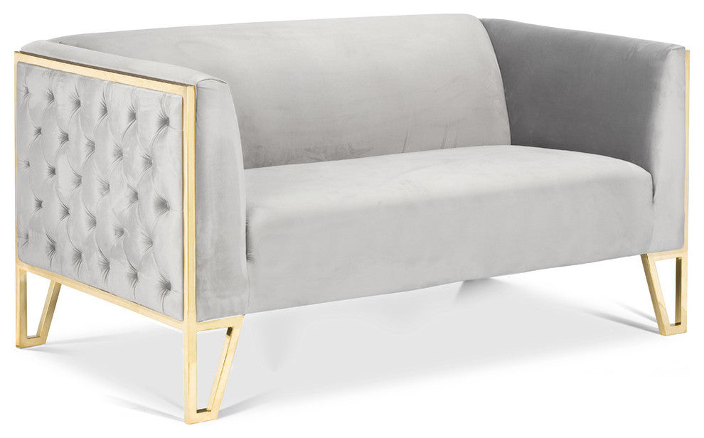 Kara Tufted Love Seat, Polished Gold Steel