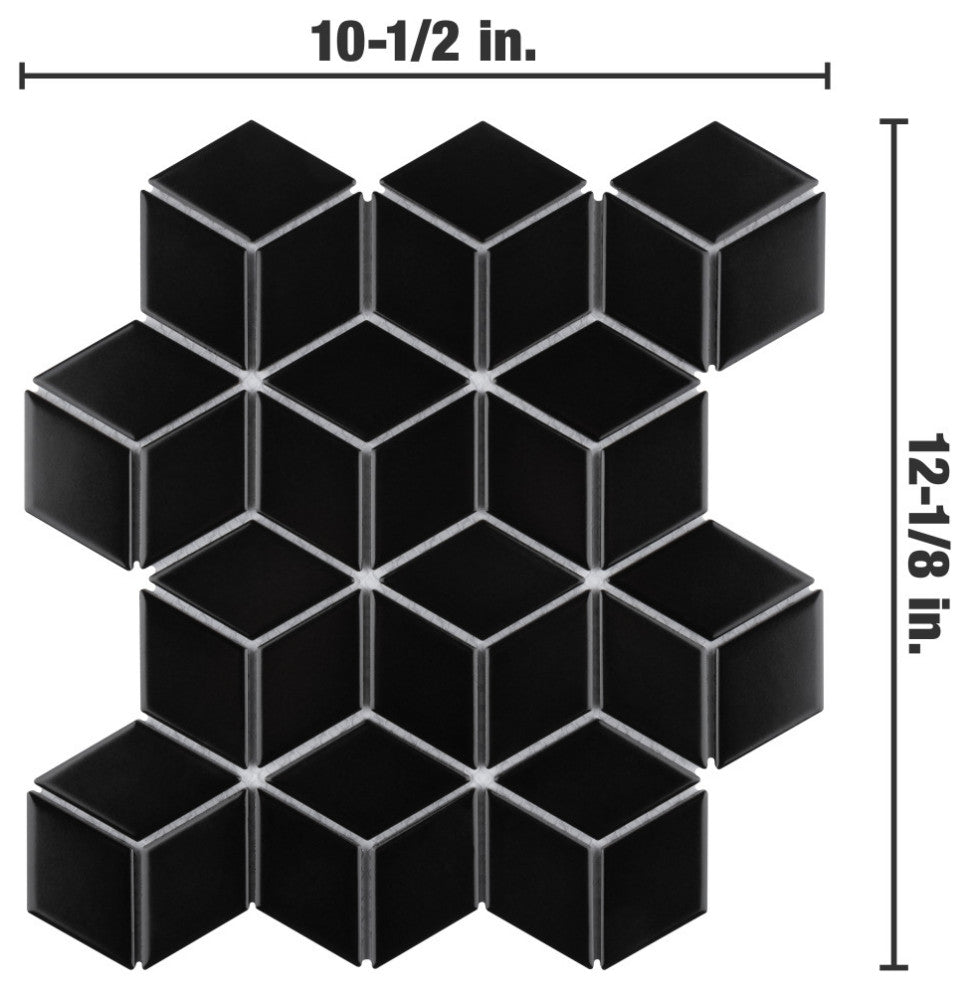 Metro Rhombus Matte Black Porcelain Floor and Wall Tile