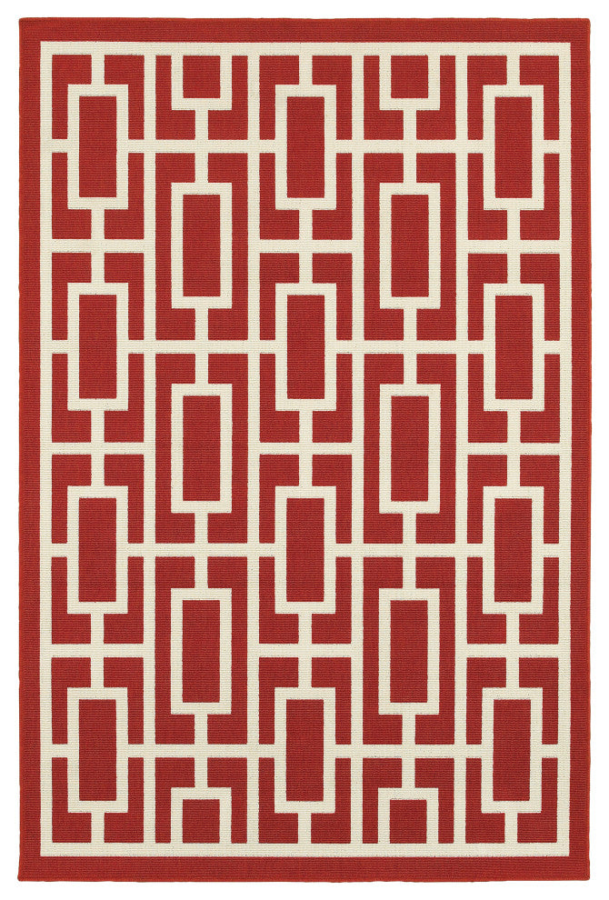 Madelina Tileworks Red and Ivory Indoor or Outdoor Area Rug, 5'3"x7'6"