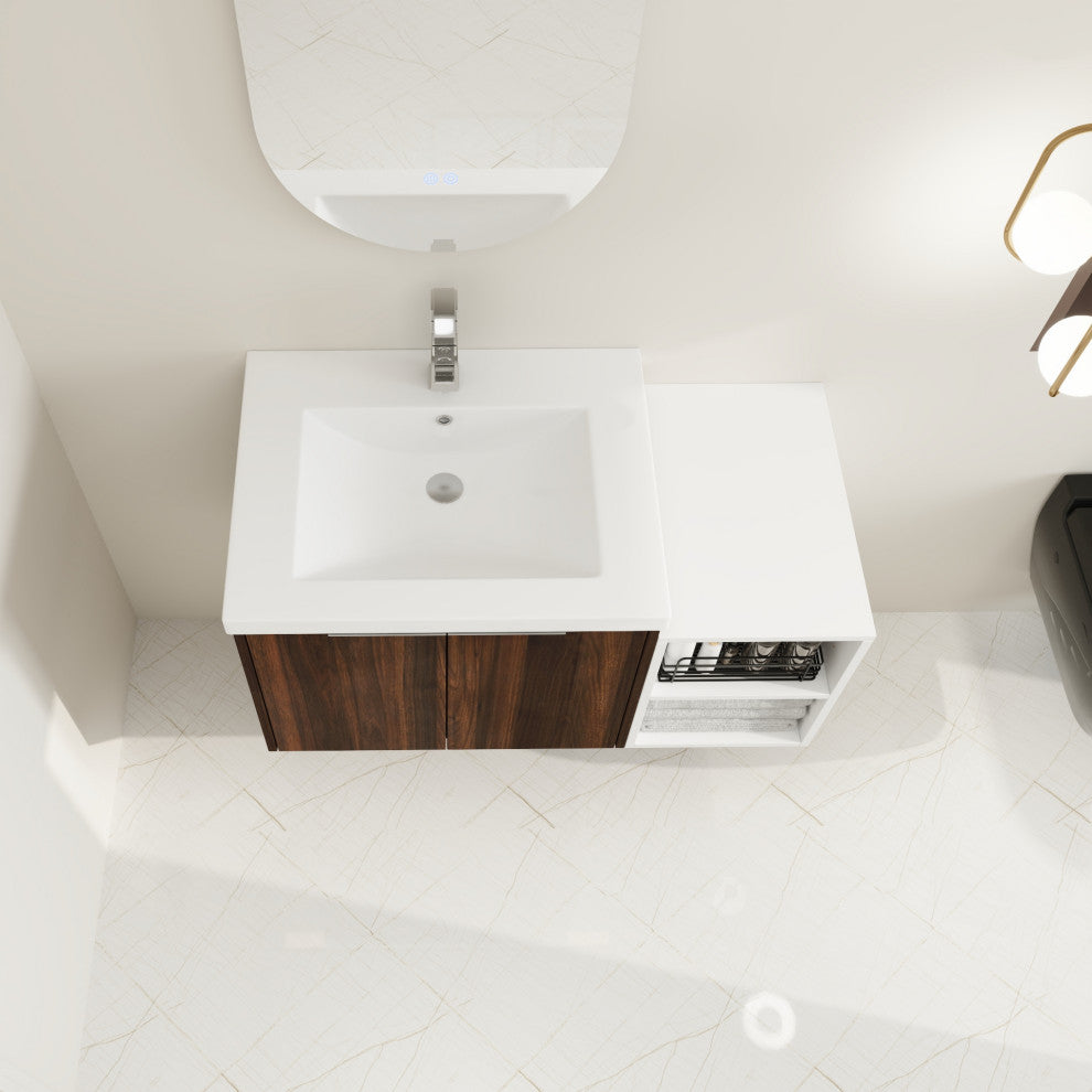 BNK Wall-Mounted Bathroom Cabinet Set with Soft-Close Doors, California Walnut, 36inch
