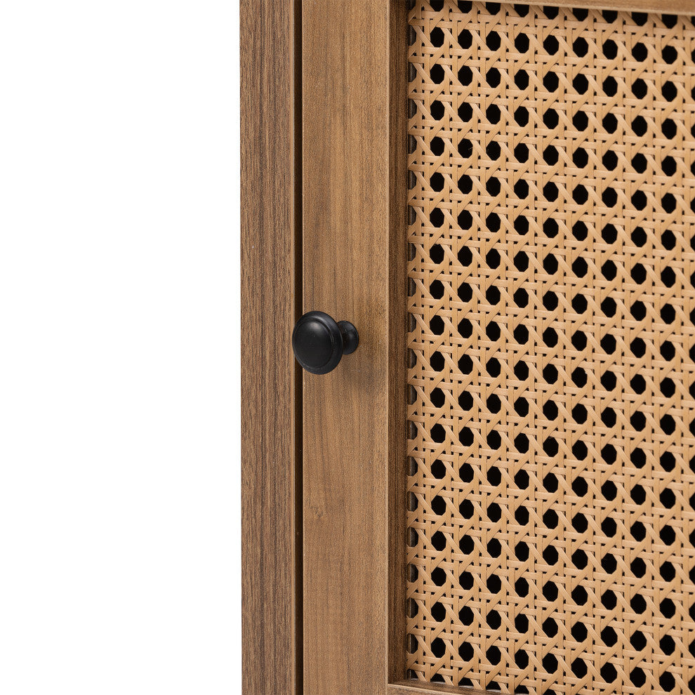 Melamine Board Nightstand with Door and Exterior Shelves