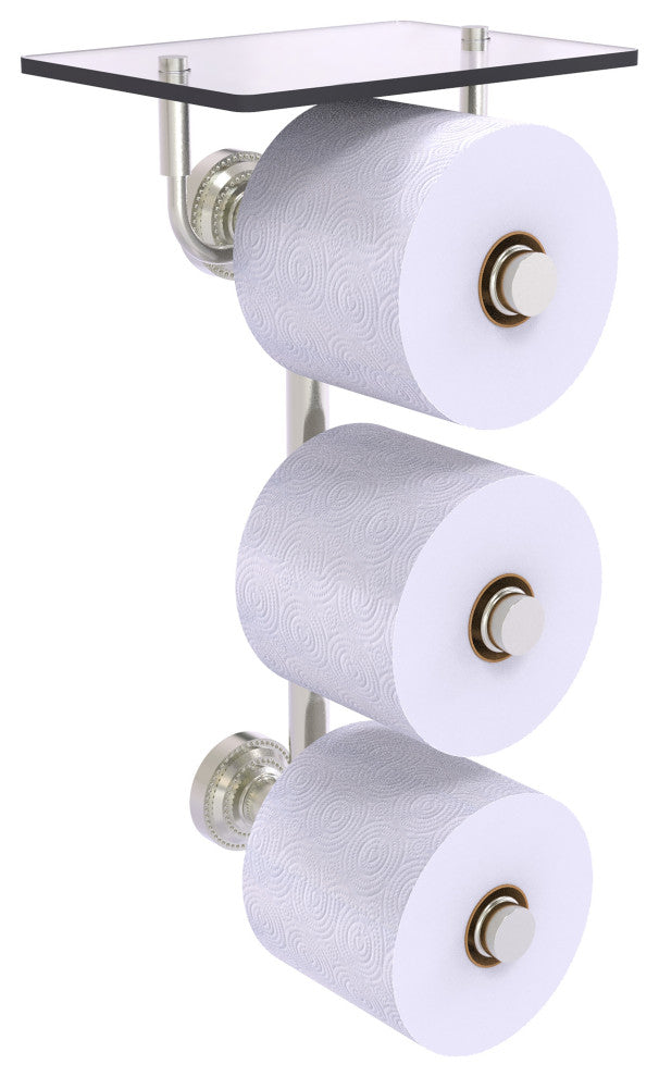 Allied Brass Dottingham 3 Roll Toilet Paper Holder, Glass Shelf, Satin Nickel