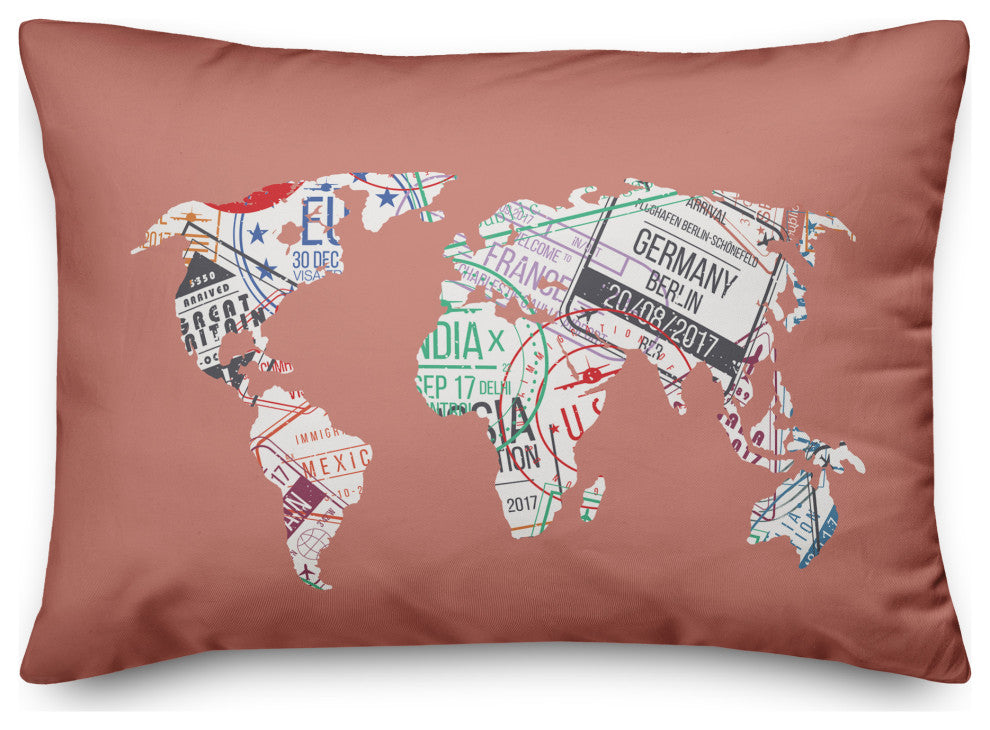 World Map Stamps 14x20 Spun Poly Pillow