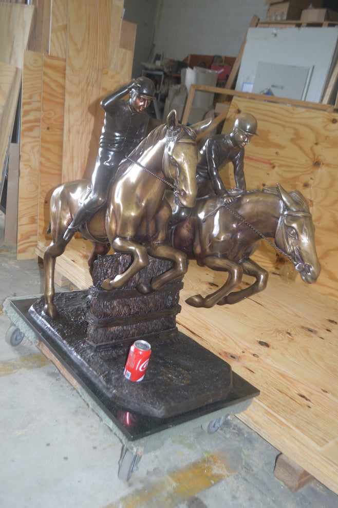 Two Horse Riders Racing Each Other Bronze Statue -  Size: 45"L x 21"W x 42"H.