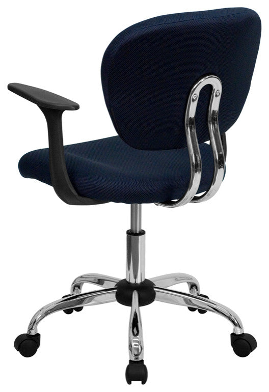 Mid-Back Navy Mesh Swivel Task Chair, Chrome Base and Arms