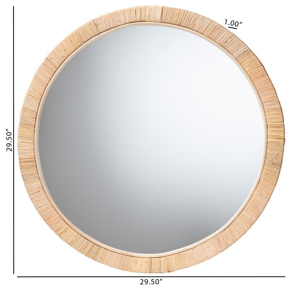 Bella Modern Bohemian Natural Brown Mahognay Wood and Natural Rattan Mirror