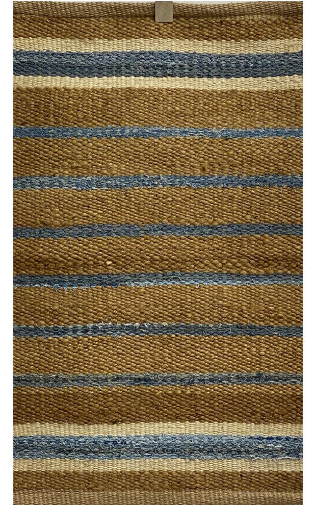 5" x 7" Tan and Blue Striped Area Rug