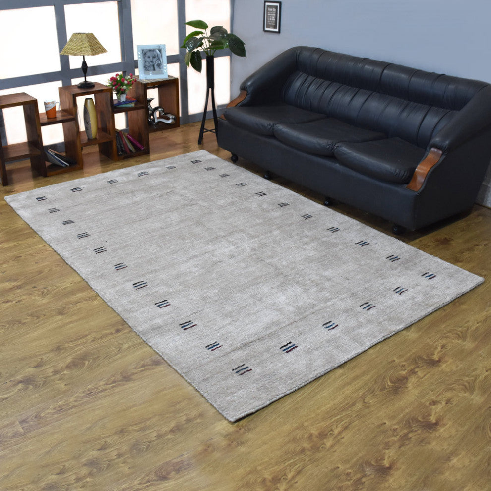 Hand Knotted Loom Silk Mix Area Rugs Contemporary Beige