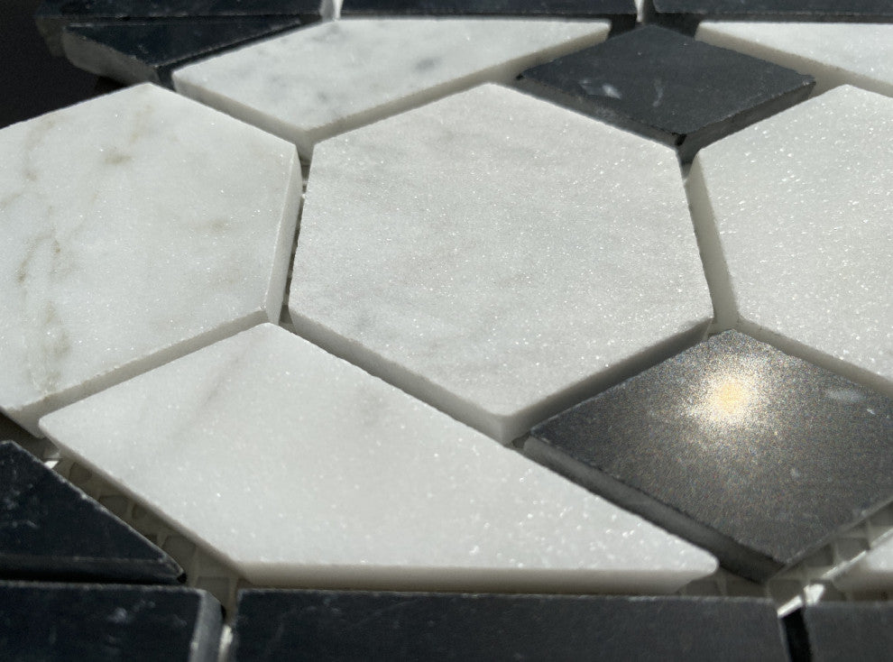 Carrera Marble 2" Hexagon Mosaic Border Listello Accent Tile Polished, 1 sheet