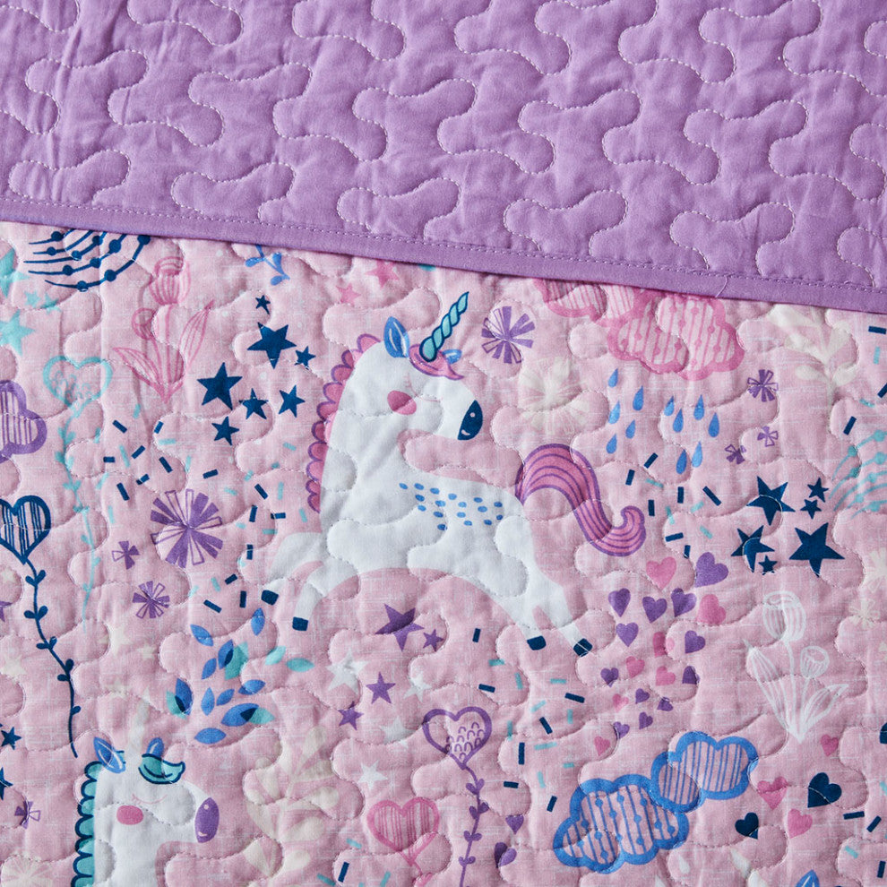 Urban Habitat Kids Lola Unicorn Reversible Cotton Quilt Set With Throw Pillows