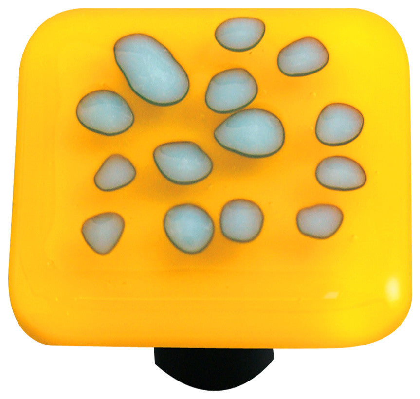 Square Glass Art Knob, Reactive Clear Sunflower Yellow